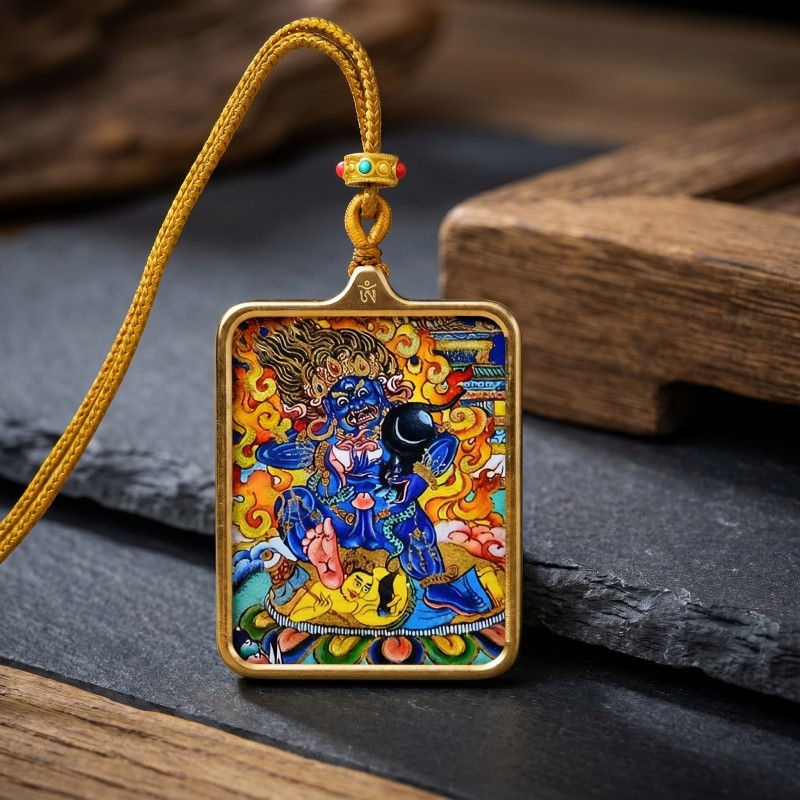 Double-Sided White Jambhala Thangka Pendant with Mantra | God of Wealth & Protection Amulet image 6