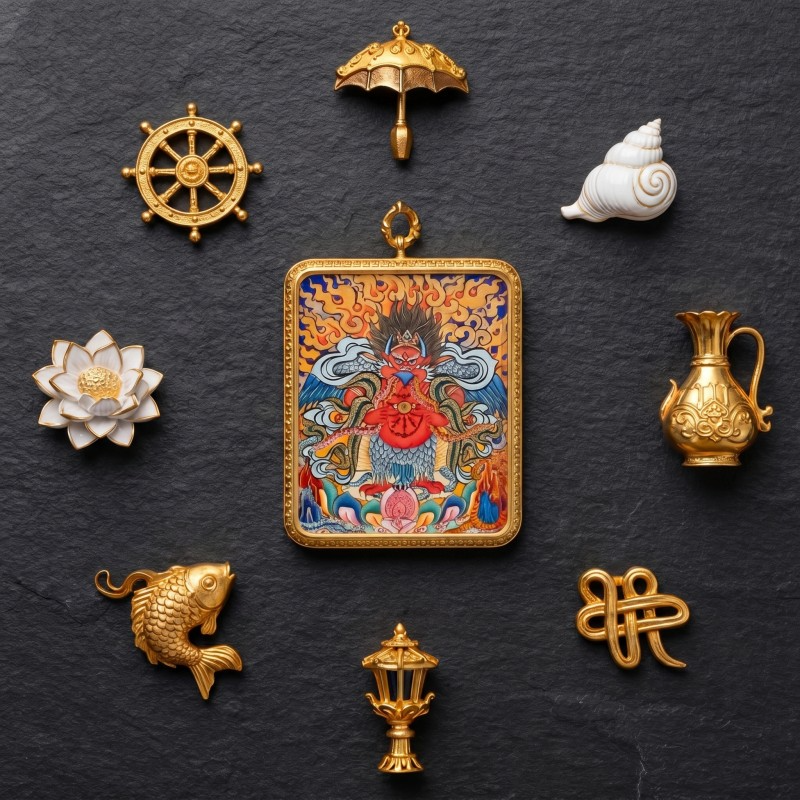 Garuda (Golden-Winged Bird) Hand-Painted Thangka Pendant | Protector Against Harm & Negative Energies Amulet