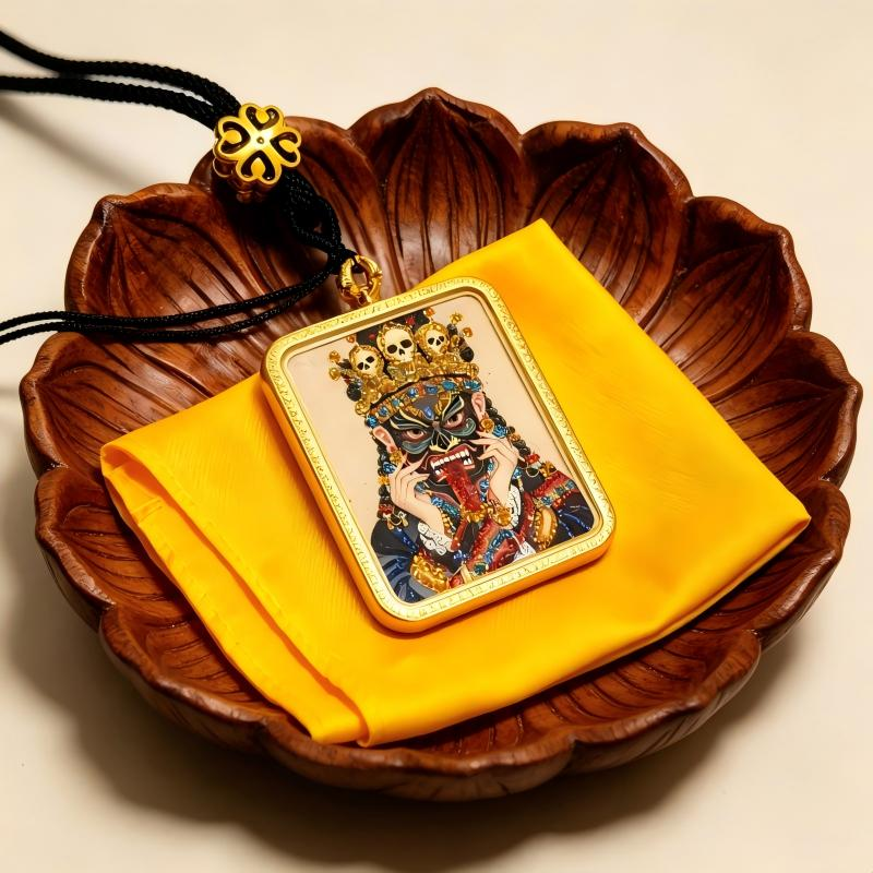 God of Wealth (Cai Shen) 3D Thangka Pendant | Chinese Prosperity & Business Amulet image 3