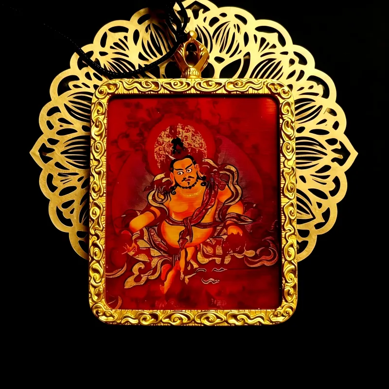 Green Jambhala Hand-Painted Thangka Pendant | God of Growth & Business Wealth Amulet image 4