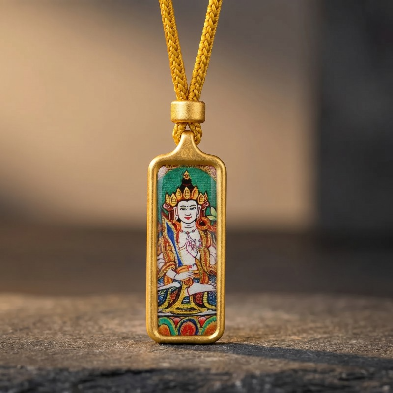 Green Tara Hand-Painted Thangka Pendant | Goddess of Compassion & Protection Amulet