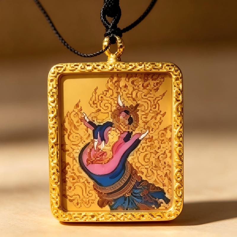 Green Tara Hand-Painted Thangka Pendant | Tibetan Compassion Goddess Amulet for Protection & Good Luck image 5