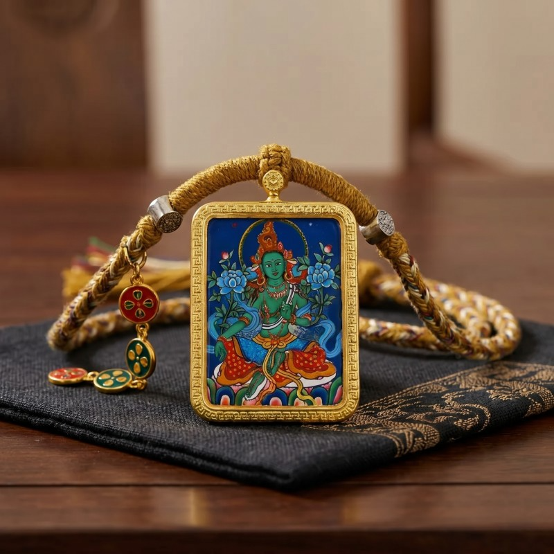 Green Tara Thangka Style Wall Art | Goddess of Compassion & Protection Decor