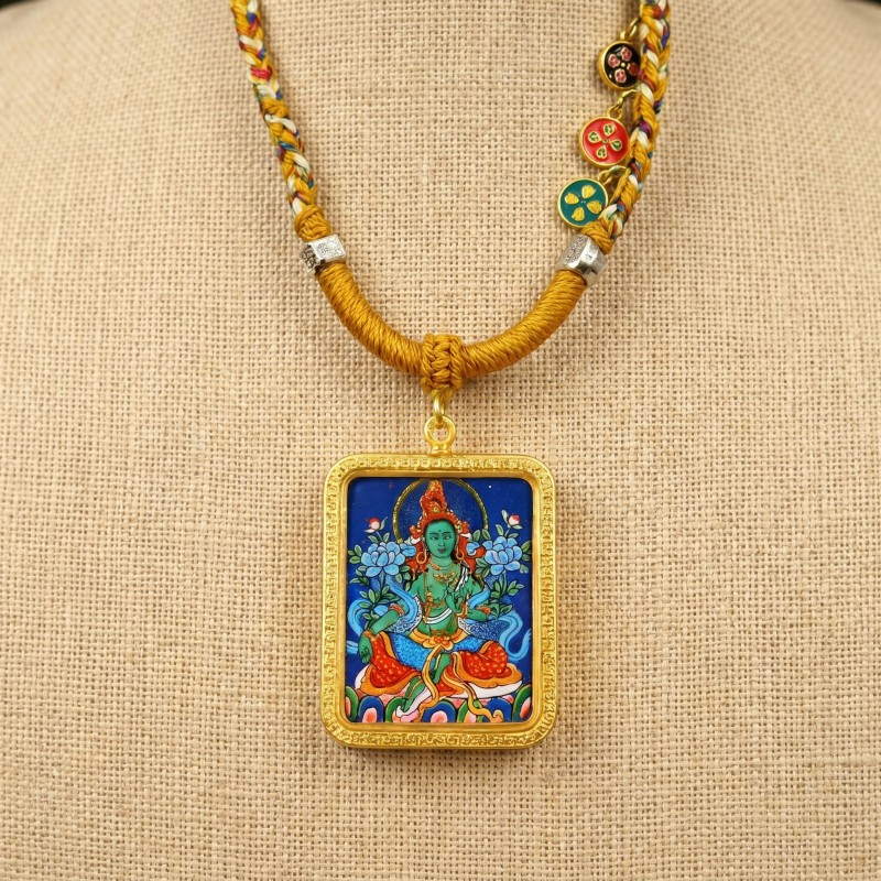 Green Tara Thangka Style Wall Art | Goddess of Compassion & Protection Decor image 4