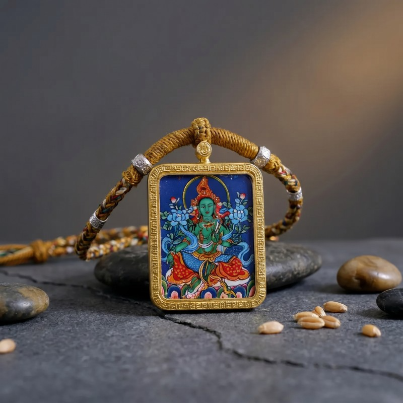 Green Tara Thangka Style Wall Art | Goddess of Compassion & Protection Decor image 5