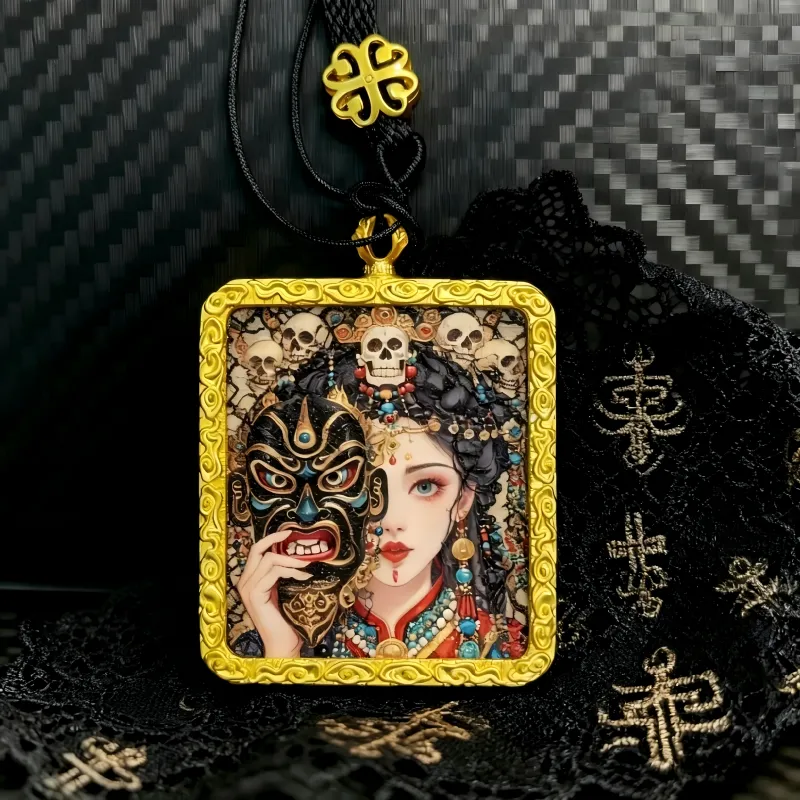 Guanyin Hand-Painted Thangka Pendant | Goddess of Compassion Amulet for Protection & Blessings