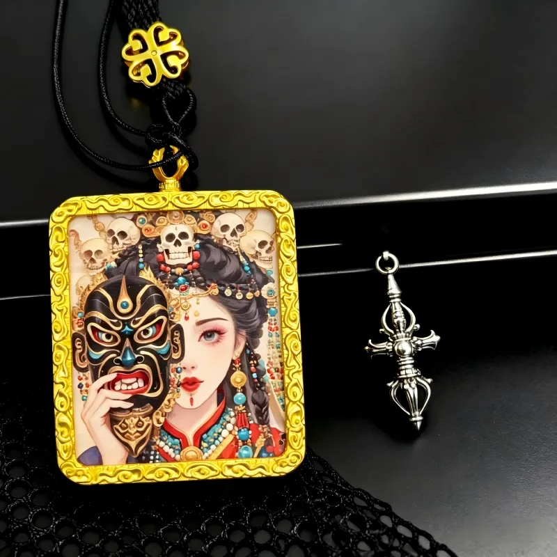 Guanyin Hand-Painted Thangka Pendant | Goddess of Compassion Amulet for Protection & Blessings image 2