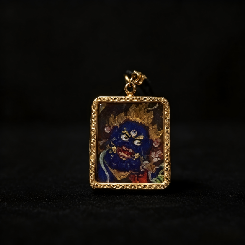 Hayagriva Hand-Painted Thangka Pendant | Protector of Obstacle Removal & Spiritual Power Amulet