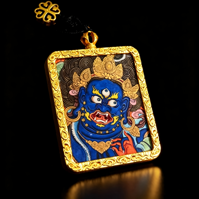 Hayagriva Hand-Painted Thangka Pendant | Protector of Obstacle Removal & Spiritual Power Amulet image 2