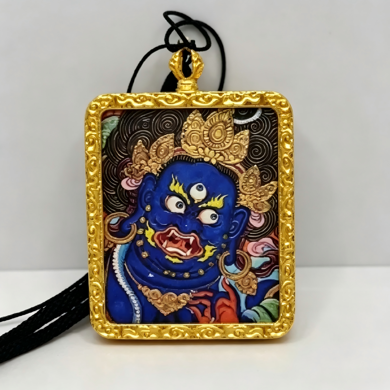 Hayagriva Hand-Painted Thangka Pendant | Protector of Obstacle Removal & Spiritual Power Amulet image 3