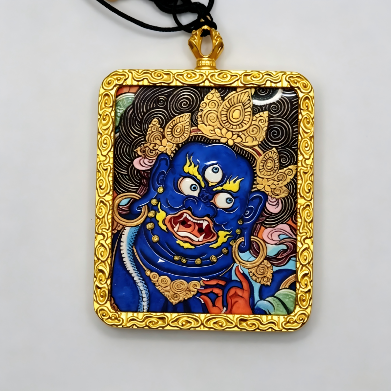 Hayagriva Hand-Painted Thangka Pendant | Protector of Obstacle Removal & Spiritual Power Amulet image 4