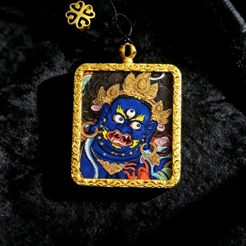 Hayagriva Hand-Painted Thangka Pendant | Protector of Obstacle Removal & Spiritual Power Amulet image 5