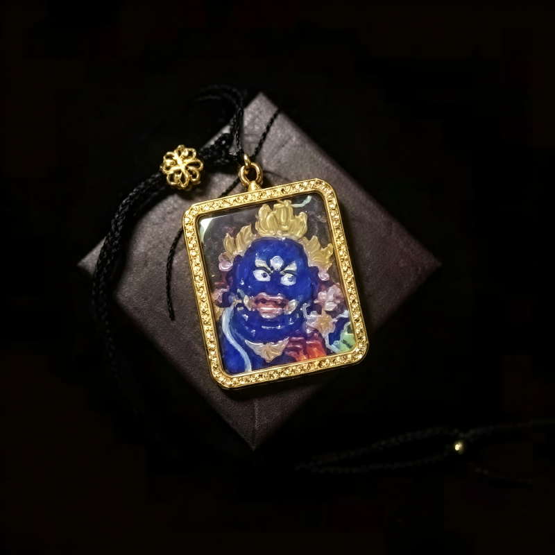Hayagriva Hand-Painted Thangka Pendant | Protector of Obstacle Removal & Spiritual Power Amulet image 6