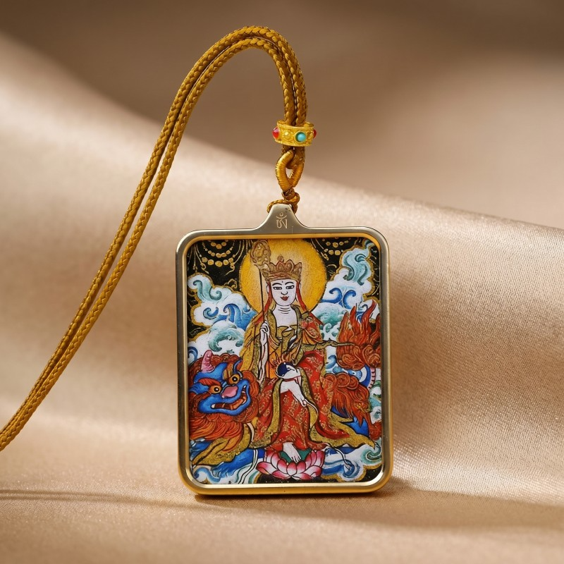 Ksitigarbha (Jizo) Hand-Painted Thangka Pendant | Bodhisattva of Compassion & Protection Amulet image 3