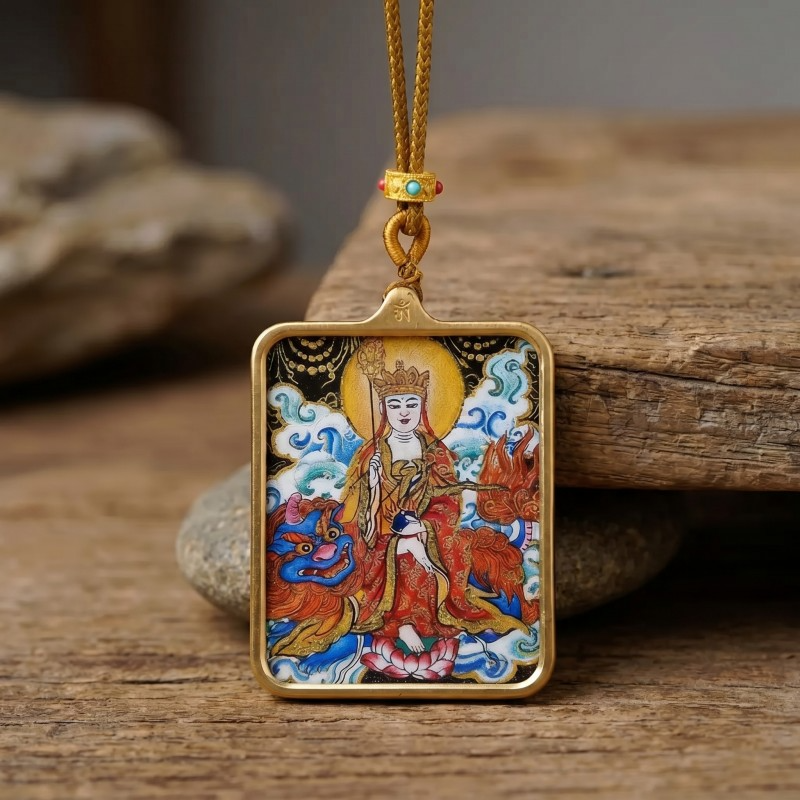 Ksitigarbha (Jizo) Hand-Painted Thangka Pendant | Bodhisattva of Compassion & Protection Amulet image 6