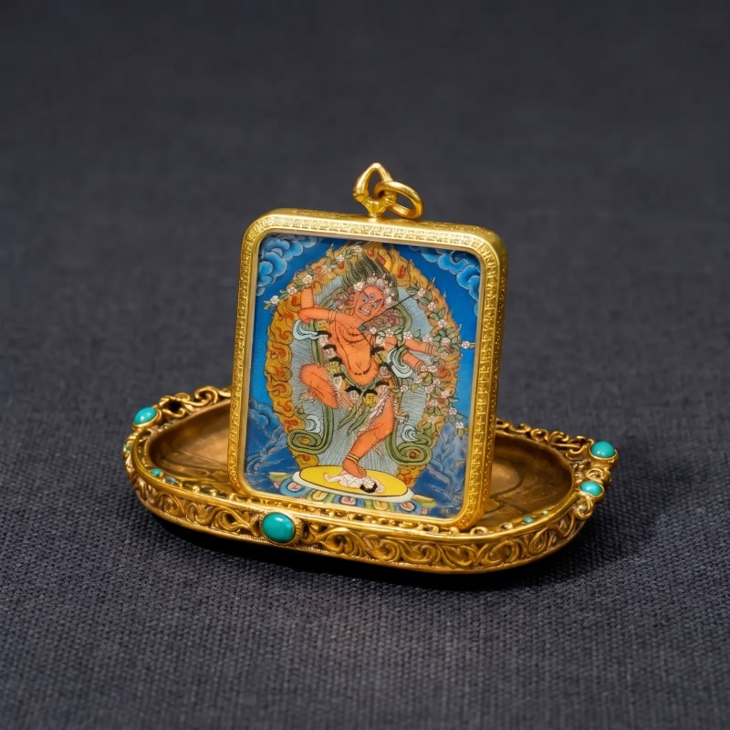 Kurukulla (Red Tara) Hand-Painted Thangka Pendant | Goddess of Magnetism, Love & Harmonious Relationships Amulet image 3
