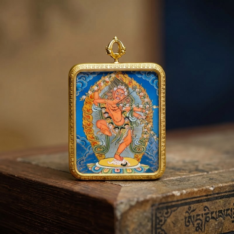 Kurukulla (Red Tara) Hand-Painted Thangka Pendant | Goddess of Magnetism, Love & Harmonious Relationships Amulet image 6