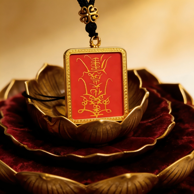 Lord Wenwu Hand-Painted Thangka Pendant | Dual Wealth God Amulet for Prosperity & Business Luck image 3