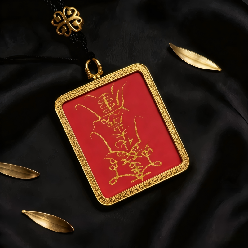 Lord Wenwu Hand-Painted Thangka Pendant | Dual Wealth God Amulet for Prosperity & Business Luck image 4