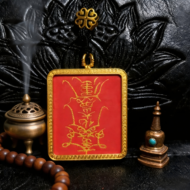 Lord Wenwu Hand-Painted Thangka Pendant | Dual Wealth God Amulet for Prosperity & Business Luck image 5