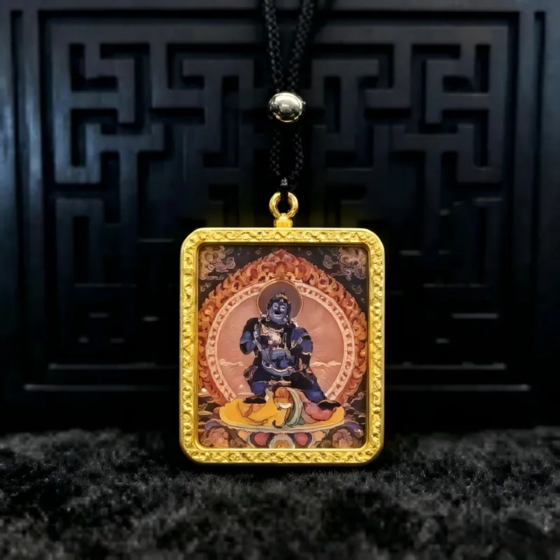 Mahakala Hand-Painted Thangka Pendant | Fierce Protector Deity Amulet Against Harm & Obstacles