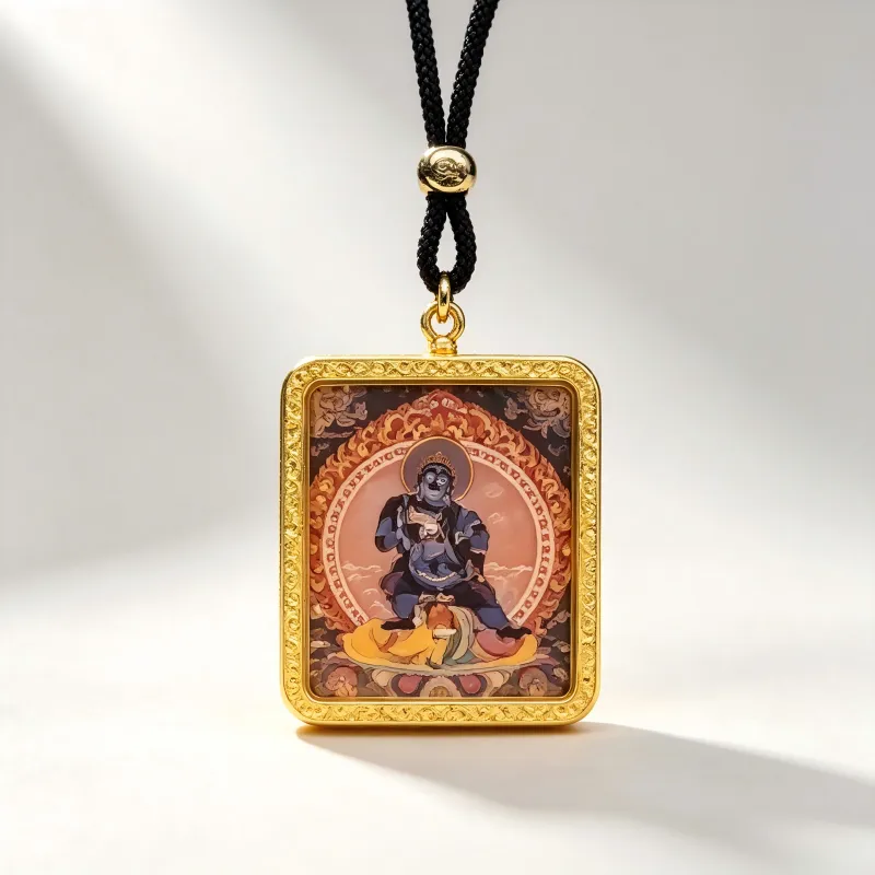 Mahakala Hand-Painted Thangka Pendant | Fierce Protector Deity Amulet Against Harm & Obstacles image 3