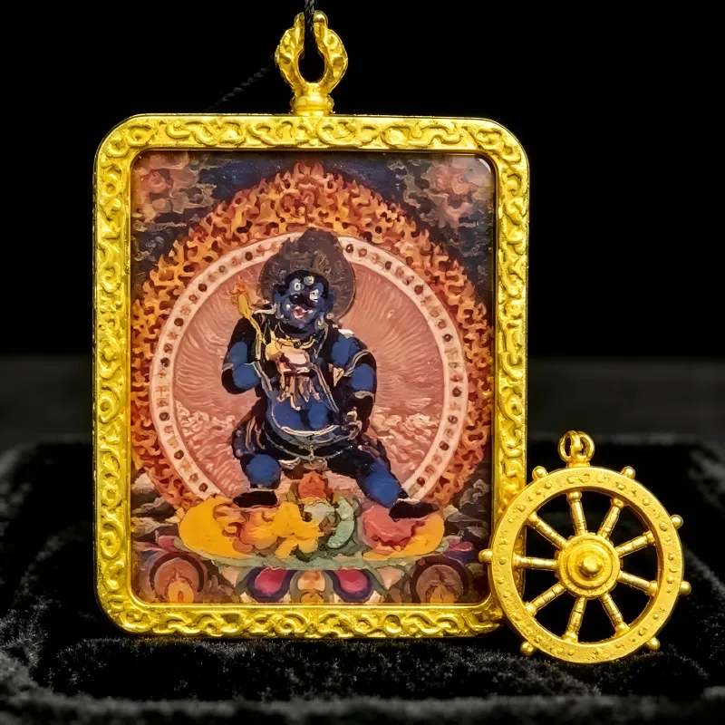 Mahakala Hand-Painted Thangka Pendant | Fierce Protector Deity Amulet Against Harm & Obstacles image 4