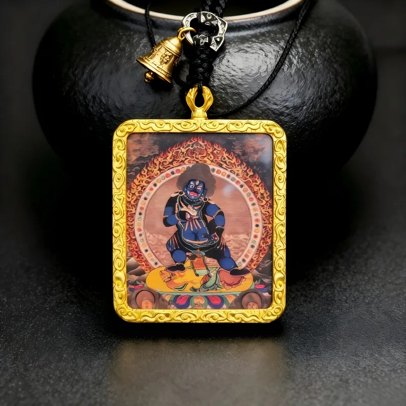 Mahakala Hand-Painted Thangka Pendant | Fierce Protector Deity Amulet Against Harm & Obstacles image 5