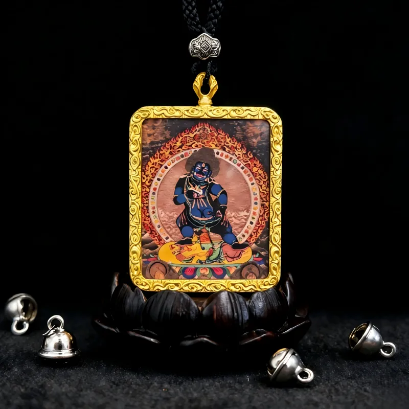 Mahakala Hand-Painted Thangka Pendant | Fierce Protector Deity Amulet Against Harm & Obstacles image 6