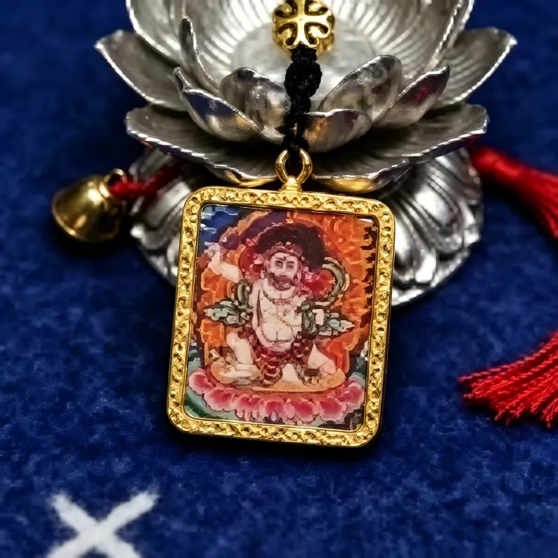 Mahakala Hand-Painted Thangka Pendant | Wrathful Dharma Protector Amulet for Obstacle Removal & Spiritual Protection image 4