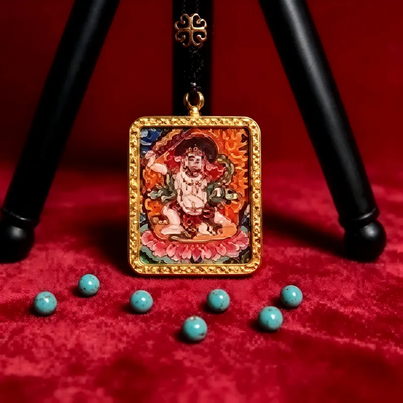 Mahakala Hand-Painted Thangka Pendant | Wrathful Dharma Protector Amulet for Obstacle Removal & Spiritual Protection image 5