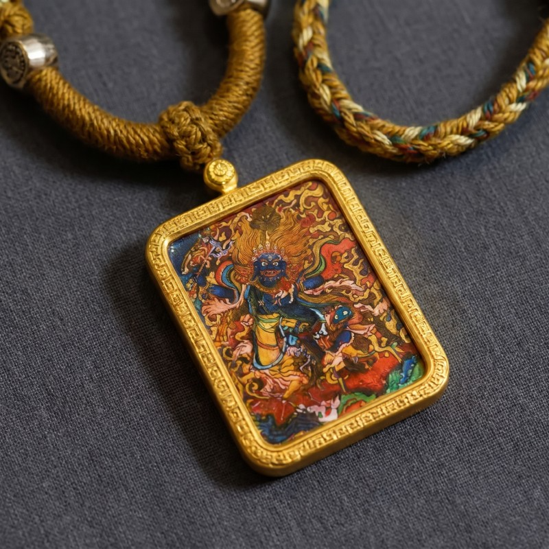 Mahasthamaprapta Bodhisattva Hand-Painted Thangka Pendant | Deity of Wisdom & Spiritual Power Amulet image 2