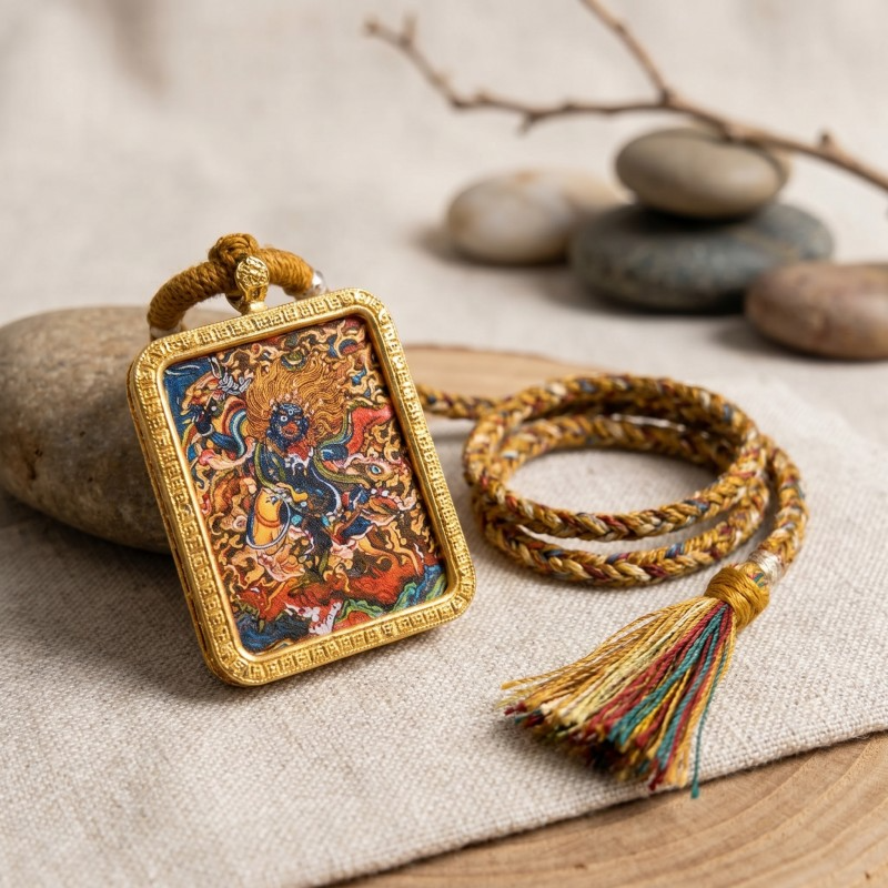 Mahasthamaprapta Bodhisattva Hand-Painted Thangka Pendant | Deity of Wisdom & Spiritual Power Amulet image 3