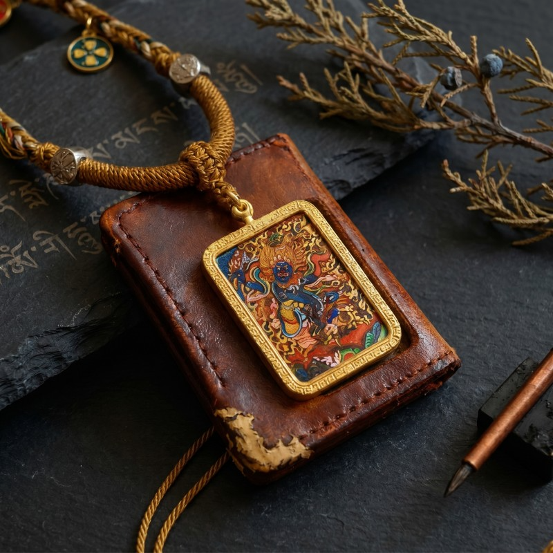 Mahasthamaprapta Bodhisattva Hand-Painted Thangka Pendant | Deity of Wisdom & Spiritual Power Amulet image 4