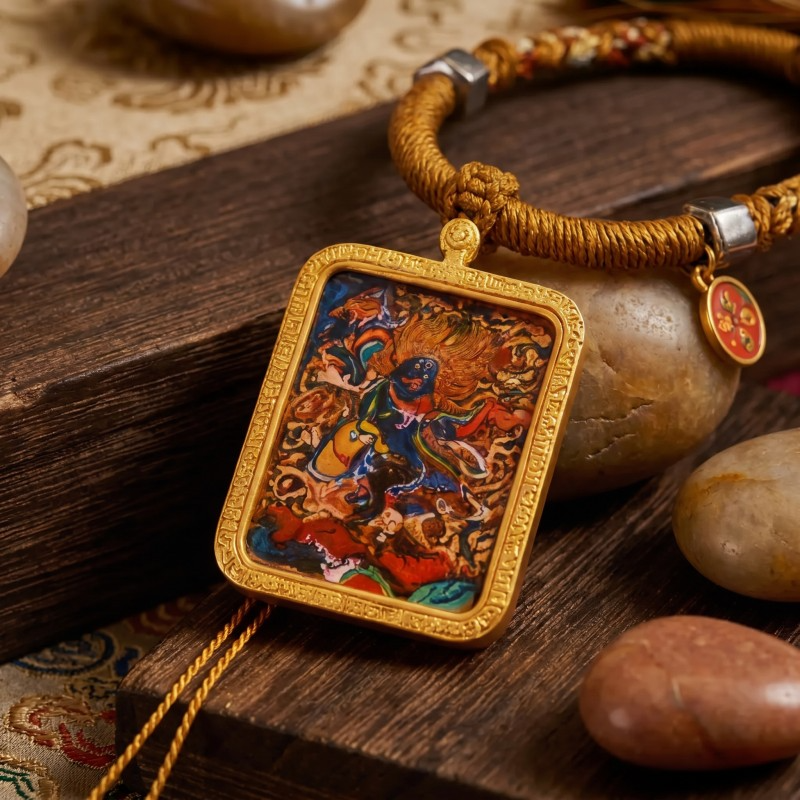 Mahasthamaprapta Bodhisattva Hand-Painted Thangka Pendant | Deity of Wisdom & Spiritual Power Amulet image 5