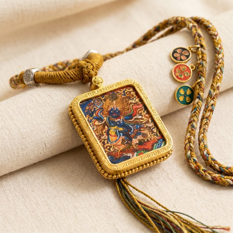 Mahasthamaprapta Bodhisattva Hand-Painted Thangka Pendant | Deity of Wisdom & Spiritual Power Amulet image 6