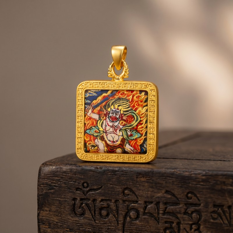 Manjushri Hand-Painted Thangka Pendant | Bodhisattva of Wisdom & Knowledge Amulet for Clarity & Academic Success