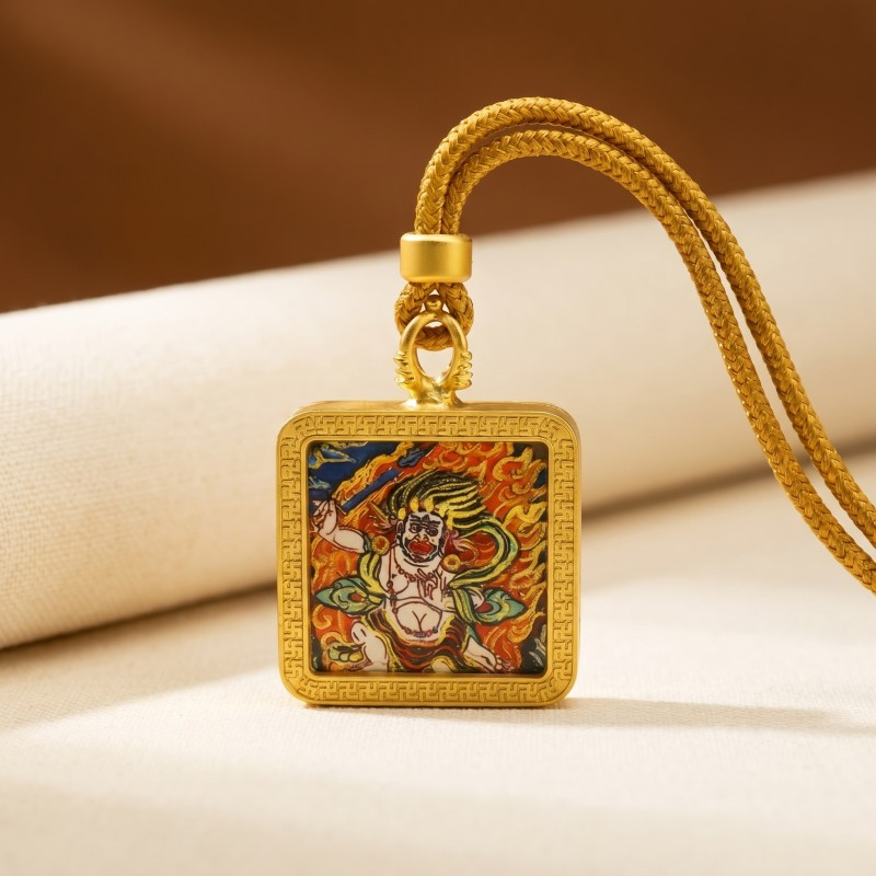 Manjushri Hand-Painted Thangka Pendant | Bodhisattva of Wisdom & Knowledge Amulet for Clarity & Academic Success image 2