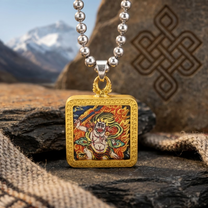 Manjushri Hand-Painted Thangka Pendant | Bodhisattva of Wisdom & Knowledge Amulet for Clarity & Academic Success image 4