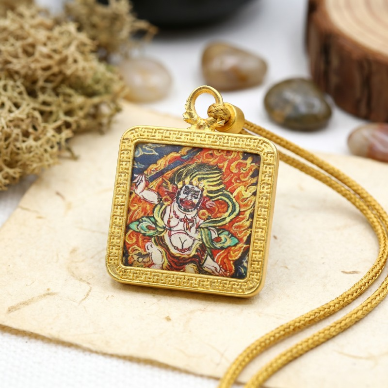 Manjushri Hand-Painted Thangka Pendant | Bodhisattva of Wisdom & Knowledge Amulet for Clarity & Academic Success image 5