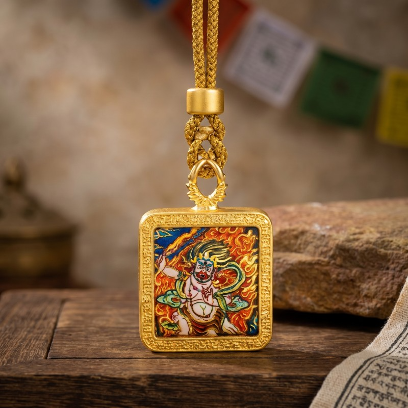 Manjushri Hand-Painted Thangka Pendant | Bodhisattva of Wisdom & Knowledge Amulet for Clarity & Academic Success image 6