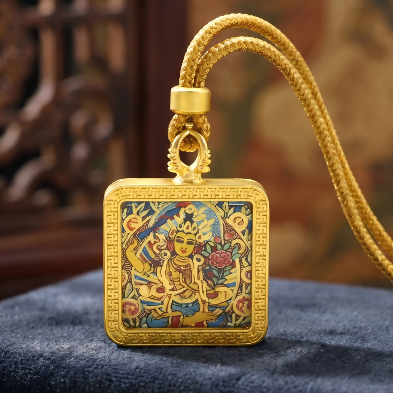 Manjushri Hand-Painted Thangka Pendant | Bodhisattva of Wisdom, Knowledge & Academic Success Amulet