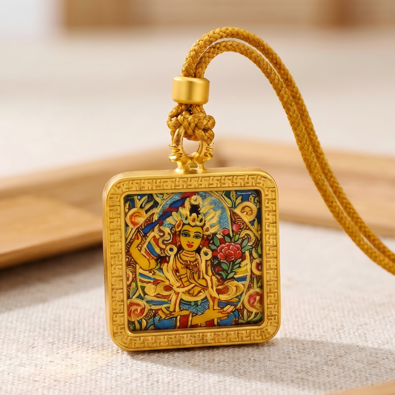 Manjushri Hand-Painted Thangka Pendant | Bodhisattva of Wisdom, Knowledge & Academic Success Amulet image 4