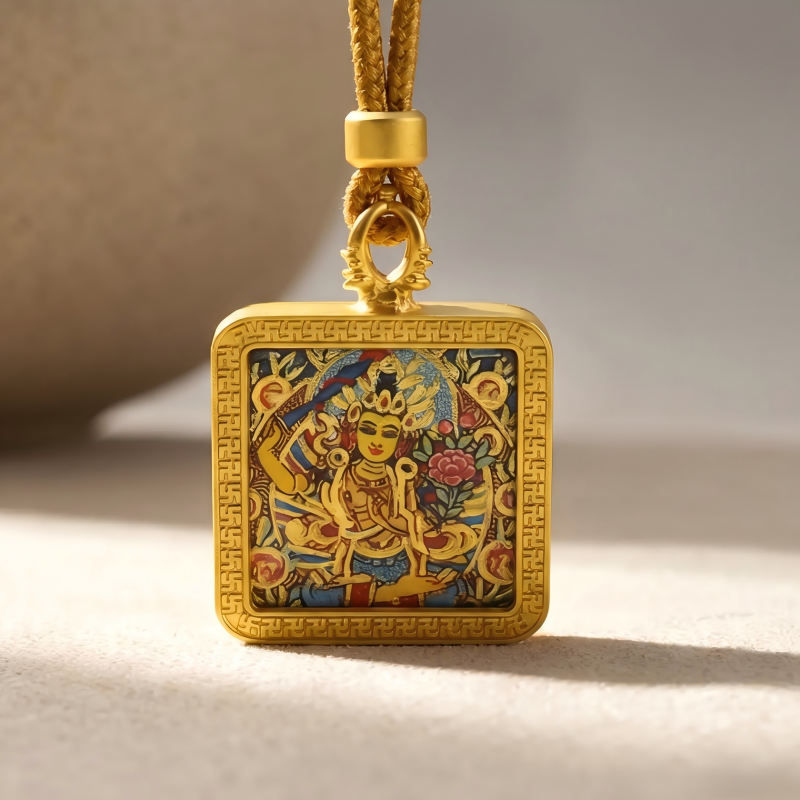 Manjushri Hand-Painted Thangka Pendant | Bodhisattva of Wisdom, Knowledge & Academic Success Amulet image 5
