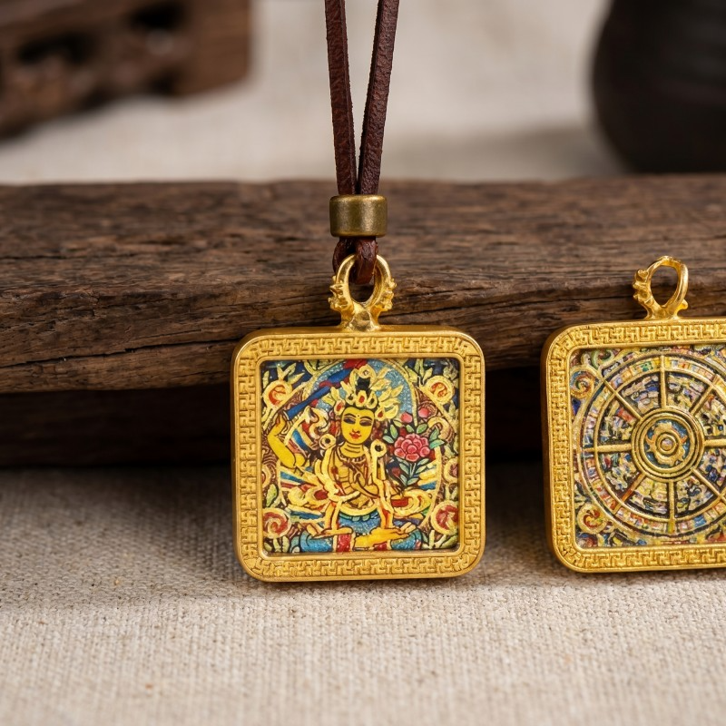 Manjushri Hand-Painted Thangka Pendant | Bodhisattva of Wisdom, Knowledge & Academic Success Amulet image 6