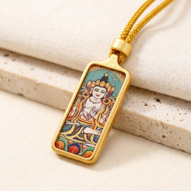 Manjushri (White Form) Hand-Painted Thangka Pendant | Bodhisattva of Wisdom & Clarity Amulet for Academic & Career Success