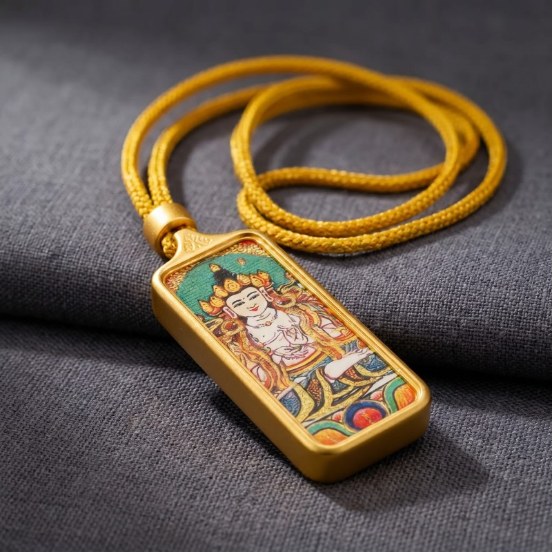 Manjushri (White Form) Hand-Painted Thangka Pendant | Bodhisattva of Wisdom & Clarity Amulet for Academic & Career Success image 4