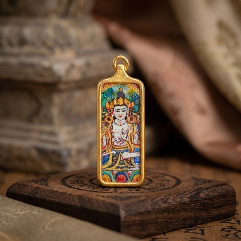 Manjushri (White Form) Hand-Painted Thangka Pendant | Bodhisattva of Wisdom & Clarity Amulet for Academic & Career Success image 5