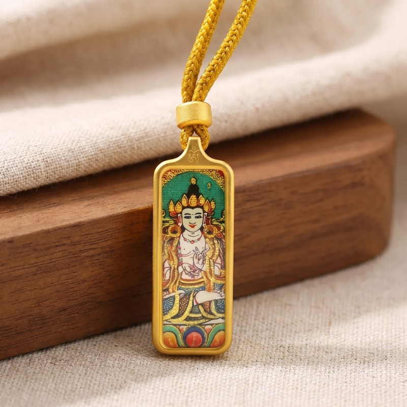 Manjushri (White Form) Hand-Painted Thangka Pendant | Bodhisattva of Wisdom & Clarity Amulet for Academic & Career Success image 6