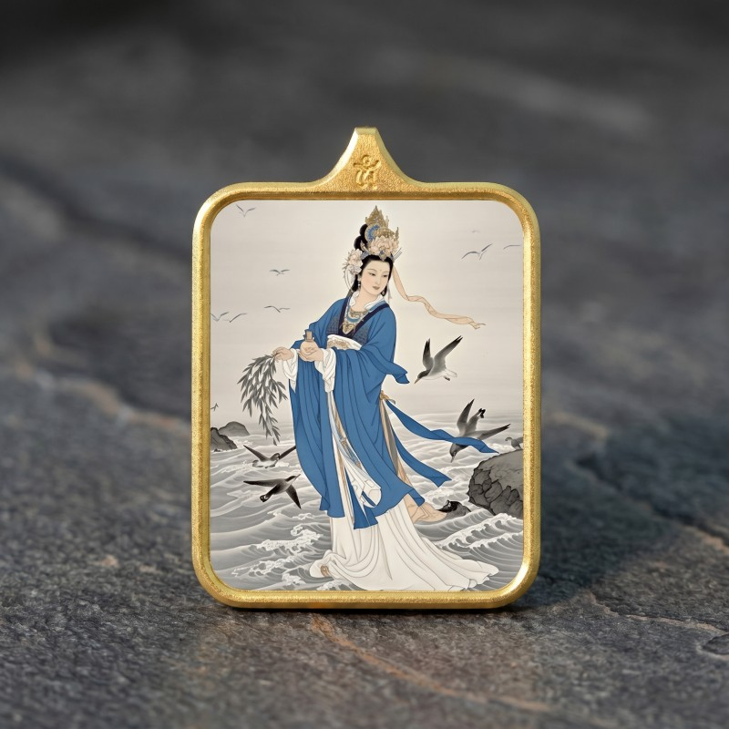 Mazu Hand-Painted Thangka Pendant | Goddess of the Sea, Safety & Prosperity Amulet image 2